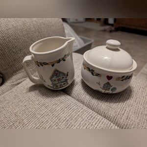 Thomson Pottery  SUGAR BOWL & CREAMER  Birdhouse Ivy &  Heart